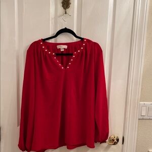 Michael Kors Red Blouse with Gold Studs